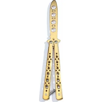 Balisong nůž motýlek tréninkový 22 cm Tupá čepel Bezpečný nůž pro nácvik triků Ocelový skládací motýlek pro začátečníky i pokročilé trénink zlatá