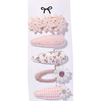 Sada 5 dětských sponek do vlasů Růžové s květinami Roztomilé vlasové doplňky Pro dívky Stylové zdobení Jemné barvy Pohodlné nošení