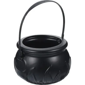 Karnevalový doplněk Plastový černý hrnec Dóza na bonbóny ve tvaru čarodějnického kotlíku Halloweenská dekorace Odolný kotlík na cukroví Halloweenský kbelík na koledu pro děti 7 cm