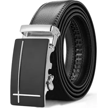 Opasek Pánský černý pásek z PU kůže s automatickou přezkou Elegantní design Nastavitelná délka Stylový doplněk pro oblek i každodenní nošení stříbrná 110 cm