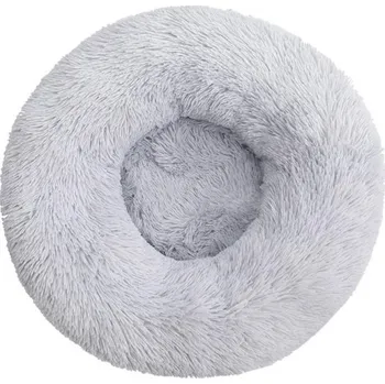 Pelíšek pro psa Mikroplyšový pelíšek pro psy ve tvaru donutu Ø70 cm Měkký kulatý pelíšek s dlouhým chlupem Prodyšný a pratelný pelíšek proti úzkosti Pohodlný pelech pro malé a střední psy světle šedá