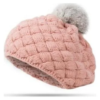 Pokrývka hlavy Zimní dětský kulich s bambulí růžová