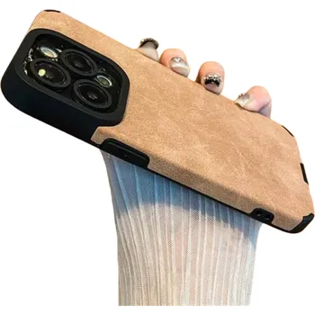 Pouzdro na mobilní telefon Kožený ochranný kryt pro iPhone 15 Pro Max béžova