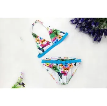 Dívčí plavky Dívčí květinové bikiny s páskem s mašlí J1268 modrá 14