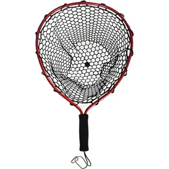 Rybářská síť Červený pogumovaný podběrák na ryby 50 × 35 cm Odolná síťovina Pevná konstrukce Snadná manipulace Bezpečný pro ryby Ergonomická rukojeť