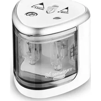 Ořezávátko Elektrické automatické ořezávátko na tužky s dvěmi otvory Dvouotvorové elektrické ořezávátko Kancelářské automatické ořezávátko na 4 AA baterie 7 x 7 x 7,5 cm stříbrná