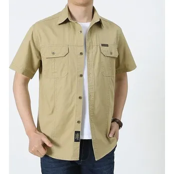 Pánská košile Pánská košile s krátkým rukávem F555 khaki XL