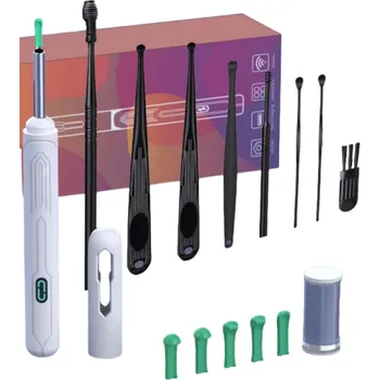 Čistič uší Otoskop pro kontrolu a čištění ucha s příslušenstvím Endoskopická kamera na čištění uší Chytrá vizuální tyčinka pro čištění uší bílá