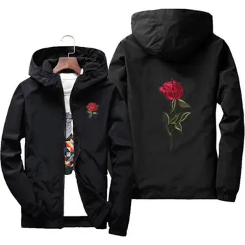 Pánská větrovka Pánská jarní/podzimní bunda s květinami A1835 černá XXL