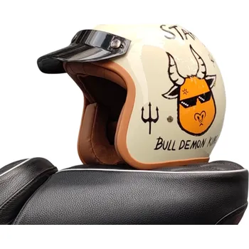 Motocyklové brýle Retro motocyklová přilba s ilustrací býka Odolný ABS materiál Vintage design Otevřená helma s krátkým štítkem Stylová moto výbava XL (59-60 cm)