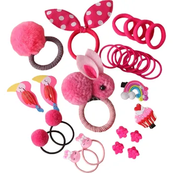 Dětské gumičky a sponky do vlasů 30 ks růžová