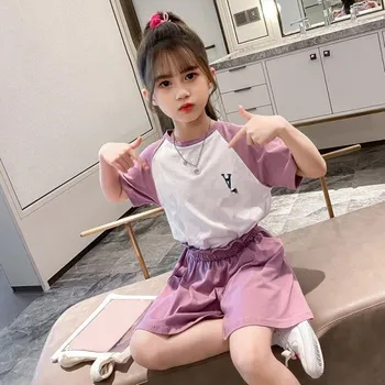 Dívčí tričko a kraťasy L1543 fialová 10