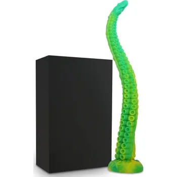 Vibrátor Extra dlouhý zelený anální kolík ve tvaru chapadla chobotnice s detailním povrchem a přísavkou, délka 58 cm, diskrétní balení