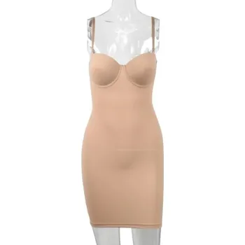 Dámské šaty Zeštíhlující dámské šaty s push-up košíčky Bezešvé elastické tvarovací šaty nad kolena Modelující šaty pro štíhlou siluetu Stahovací šaty pro ženy béžova XL
