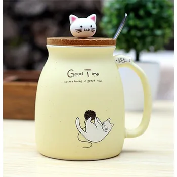 Hrnek a lžička s kočkou žlutá