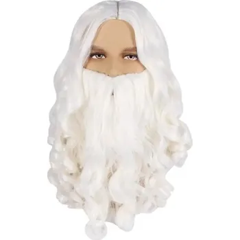 Karnevalová maska Sada paruka a falešné vousy Bílá dlouhá syntetická paruka s plnovousem Kostýmový doplněk Mikuláš Anděl Divadelní rekvizita Karneval