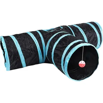Hračka pro kočku Skládací tunel pro kočky ve tvaru T 80 x 30 x 25 cm Polyesterový tunel s visací kuličkou Prolézací tunel pro kočky Hračka pro kočky