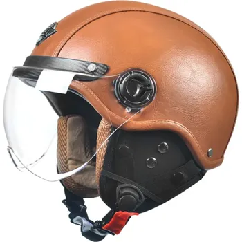Motocyklové brýle Retro výklopná motocyklová helma s vyměnitelnou letní a zimní podšívkou ABS materiál Stylová přilba velikost 55–62 cm Bezpečná jízda hnědá
