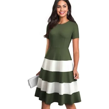 Dámské šaty Elegantní pruhované šaty armádní zelená M