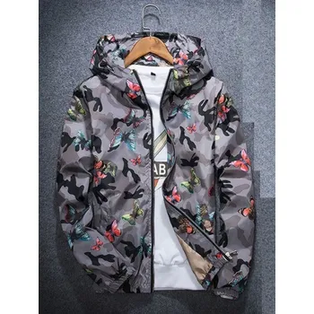 Pánská větrovka Pánská jarní/podzimní bunda s motýly šedá L