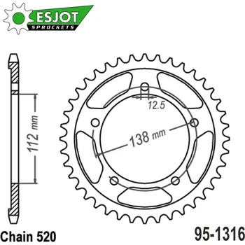 Rozeta ocelová (převodník) 1316-45zubů ESJOT 50-32150-45 - Honda CB500F+CB500X+CBR500R + NC700S+NC700X+NC750S+NC750X + 750 Vultus+700 Integra+750 Adv+750 X-Adv+750 Forza + CT700+CTX700 () 95-1316-39-ES