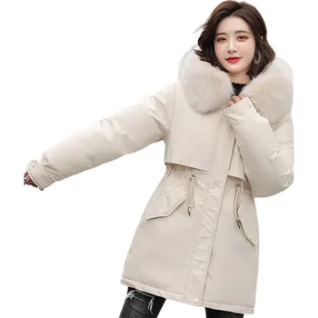 Dámský zimní kabát s chlupatou kapucí bílá M