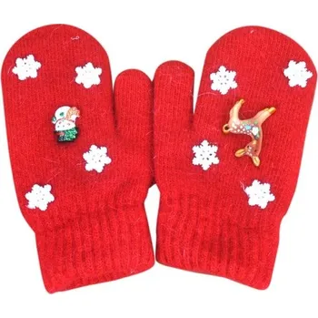 Rukavice Dětské zimní palčáky s Vánočními motivy J1250 červená
