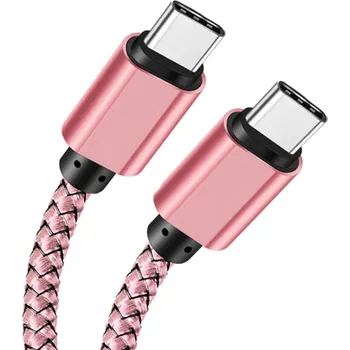 Datový kabel Duální USB-C kabel 1 m Typ C na Typ C rychlonabíjecí kabel PD 60W 3A 5A nylonový opletený datový kabel příslušenství růžová