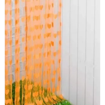 Průhledný závěs se srdíčky Třásňový záclona se srdci Průsvitná střapcová záclona Barevná dívčí záclona Elegantní voálový závěs 200 x 100 cm oranžová