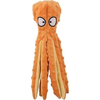 Hračka pro psa Pískací plyšová hračka pro psy 32×8 cm Chobotnice Interaktivní hračka se zvukem Odolná plyšová hračka pro žvýkání a aport oranžová