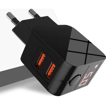 Dual USB síťový adaptér s displejem černá