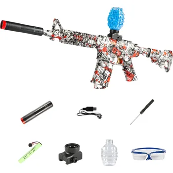 Dětská zbraň Elektrický dětský samopal na gelové kuličky 75 x 32 cm Zbraň pro děti se zásobníkem, brýlemi, USB nabíjením a šroubovákem červená