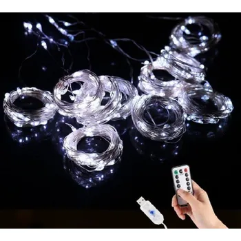 Vánoční dekorace Světelný řetěz na dálkové ovládání 1 x 3 m 100 LED studená bílá