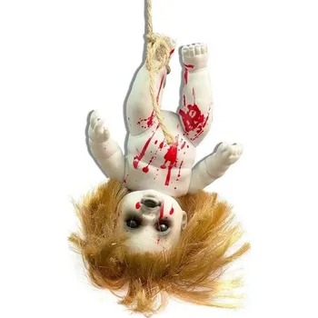 Dětská závěsná panenka s vlasy Hororová vlasatá panenka na zavěšení Halloweenská dekorace prokleté panenky Vnitřní a venkovní halloweenská výzdoba 20 x 13 cm