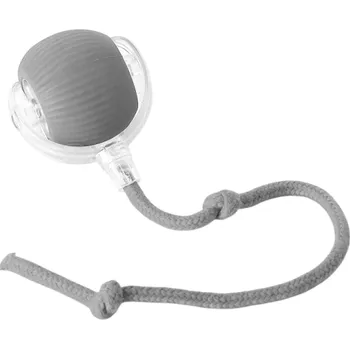 Hračka pro kočku Závodní míček na provaze pro kočky Svítící interaktivní hračka 4 herní módy Silikonový míček USB-C nabíjení Bavlněný provaz šedá