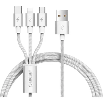 Datový kabel Nabíjecí kabel USB na Micro USB / USB-C / Lightning K665 stříbrná