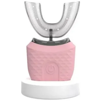 Zubní kartáček Elektrický zubní kartáček ve tvaru U 360° s modrým světlem Inteligentní dobíjecí zubní kartáček pro dospělé s efektem bělení zubů 11,5 x 6 x 2,5 cm růžová