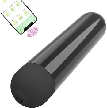 Vibrátor Mini vibrátor ve tvaru kulaté nábojnice s mobilní aplikací, velikost 8,5 x 1,6 cm, diskrétní balení pro pohodlí a soukromí černá