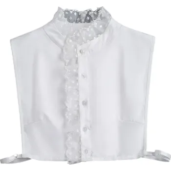 Kravata Falešný límec pro ženy stojatý s krajkovým okrajem bílý Elegantní odnímatelný doplněk s jemnou krajkou pro sofistikovaný vzhled