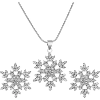 Náhrdelník Dárková sada pro ženy náhrdelník a náušnice ve tvaru sněhové vločky stříbrná