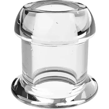 Vibrátor Průhledný anální tunel vel.L, silikonový dutý kolík, diskrétní balení, voděodolný, pro zkušené uživatele průhledná