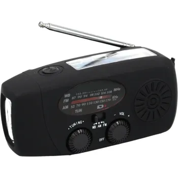 Radiopřijímač Nouzové rádio se svítilnou a powerbankou Přenosné rádio AM/FM Bezdrátové rádio LED svítilna Powerbanka 2000mAh 14,5 x 7,8 x 5 cm Voděodolné černá
