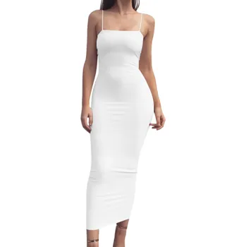 Dámské šaty Elegantní přiléhavé šaty s tenkými ramínky Délka pod kolena Minimalistický střih Elastický materiál na postavu Šaty na večer i den bílá M