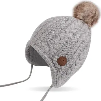 Čepice Dětská zimní čepice s bambulí Danielle šedá 12-24 měsíců