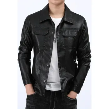 Pánská větrovka Pánská kožená bunda F1299 černá M