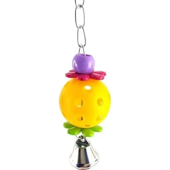 Hračka pro ptáka Závěsná hračka pro ptáky se zvonkem žlutá