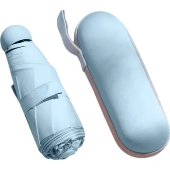 Deštník Kapsulový skládací slunečník pro ženy Malý deštník s UV ochranou UPF50+ Přenosný jednobarevný deštník do kabelky Ochrana proti slunci i dešti světle modrá