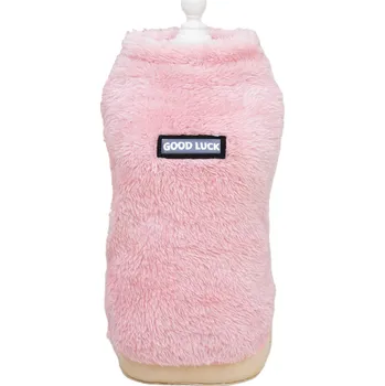 Obleček pro psa Fleecový obleček pro psy Jednobarevná teplá bunda pro psy Zimní teplý svetr Zateplená fleecová mikina pro psy s nápisem Good Luck růžová S
