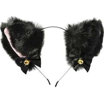 Karnevalová maska Kočíčí uši na čelence Kočičí uši s rolničkami Plyšové kočičí uši na čelence Doplněk na cosplay černá