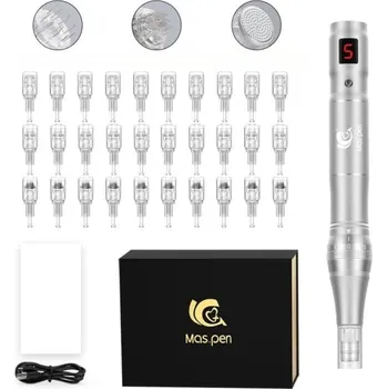 Masáž Vysokofrekvenční mikrojehličkové pero na odstranění vrásek a kruhů pod očima LCD displej Mezoterapeutický přístroj s 5 rychlostmi a nastavitelnou hloubkou jehly 15 cm stříbrná